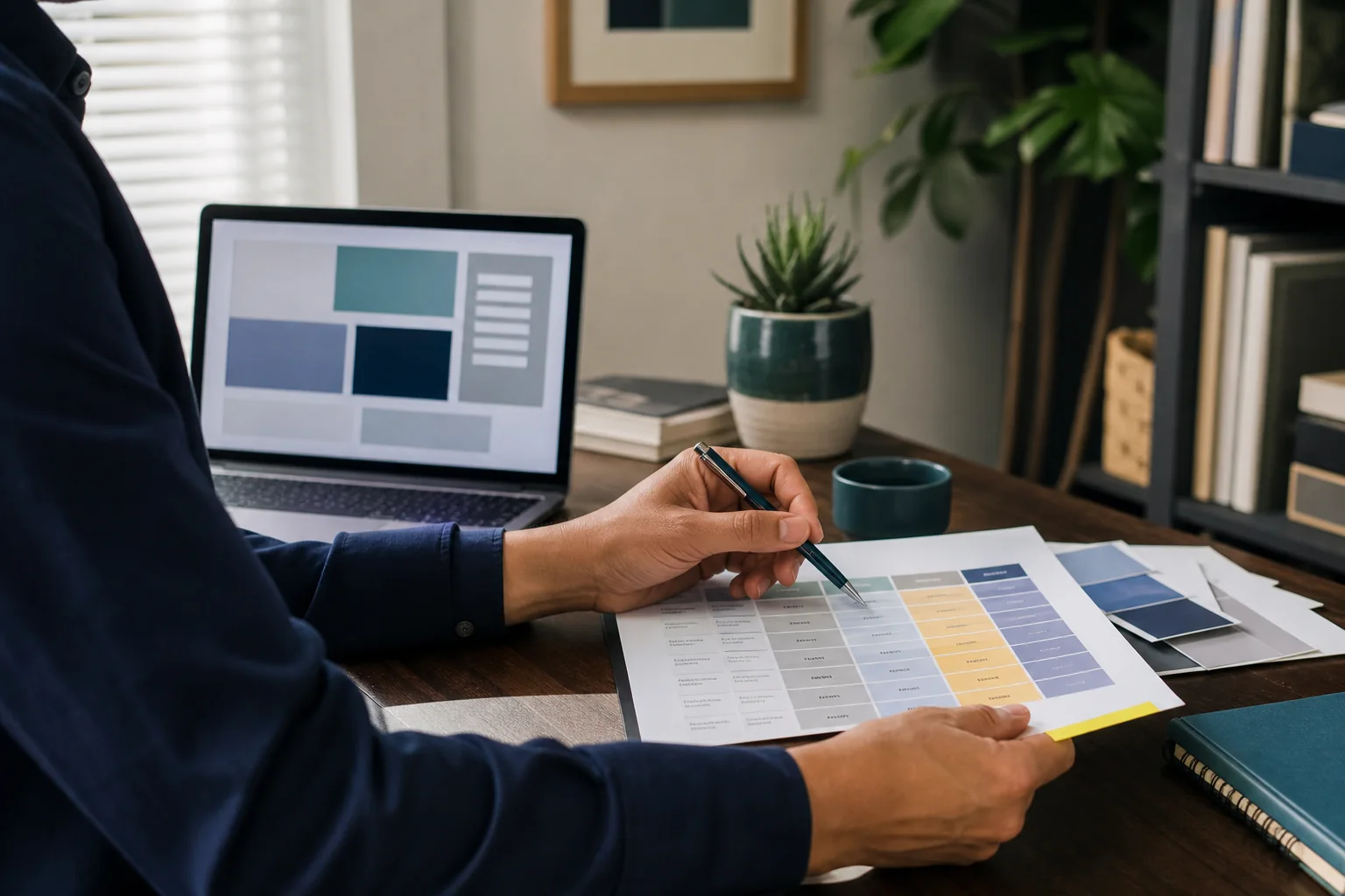 A comparison matrix being reviewed at a quiet home-office desk